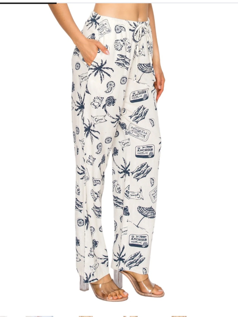Cali 1850 Coastal Print Linen Blend Lounge Pants Size Small good condition ⛱️ - Picture 5 of 16